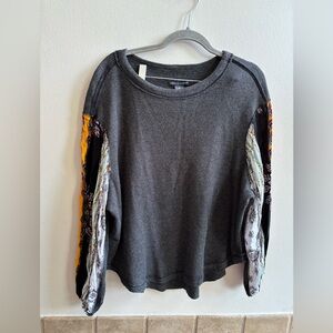 Chelsea & Theodore Charcoal Sweatshirt with Floral Sleeves
